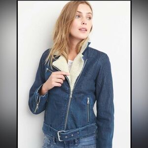 Gap denim sherpa moto jacket womens medium